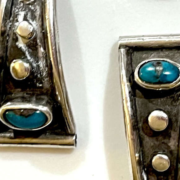 Signed, Zuni/ Navajo Vintage Old Pawn Bisbee Turquoise Sterling Slvr Watch Tips - Picture 3 of 5